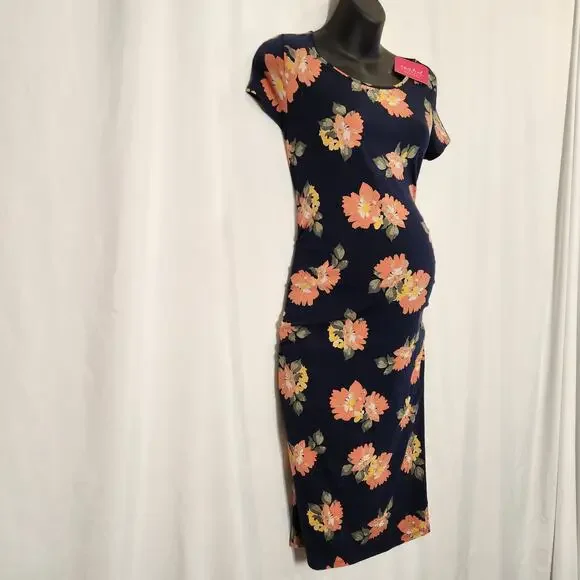 ISABEL by INGRID & ISABEL Navy Peach Floral Bodycon Maternity Dress Small S NEW - Picture 1 of 10